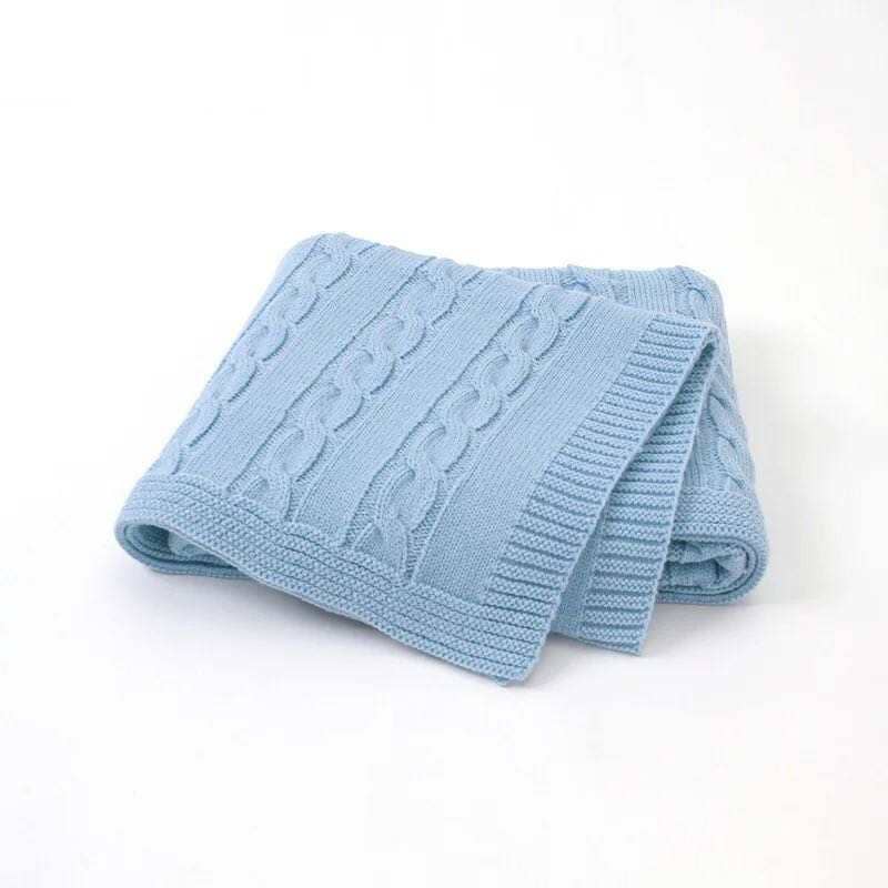 Cable Stroller Quilt COTTON - Baby Quilt Blanket Swaddle: Blue Cable