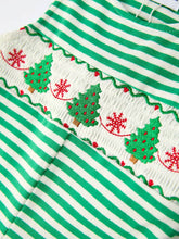 Load image into Gallery viewer, Christmas Tree Smocked Green Stripe Baby Boy Romper
