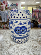 Load image into Gallery viewer, Blue and White Dragon Garden Stool-pick up only 18 inches tall x 10.5 inches wide
