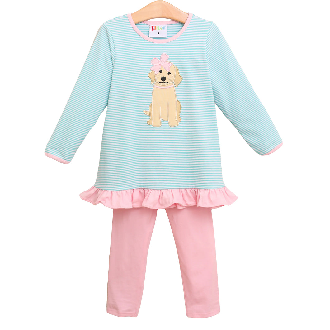 Puppy ruffle pant set