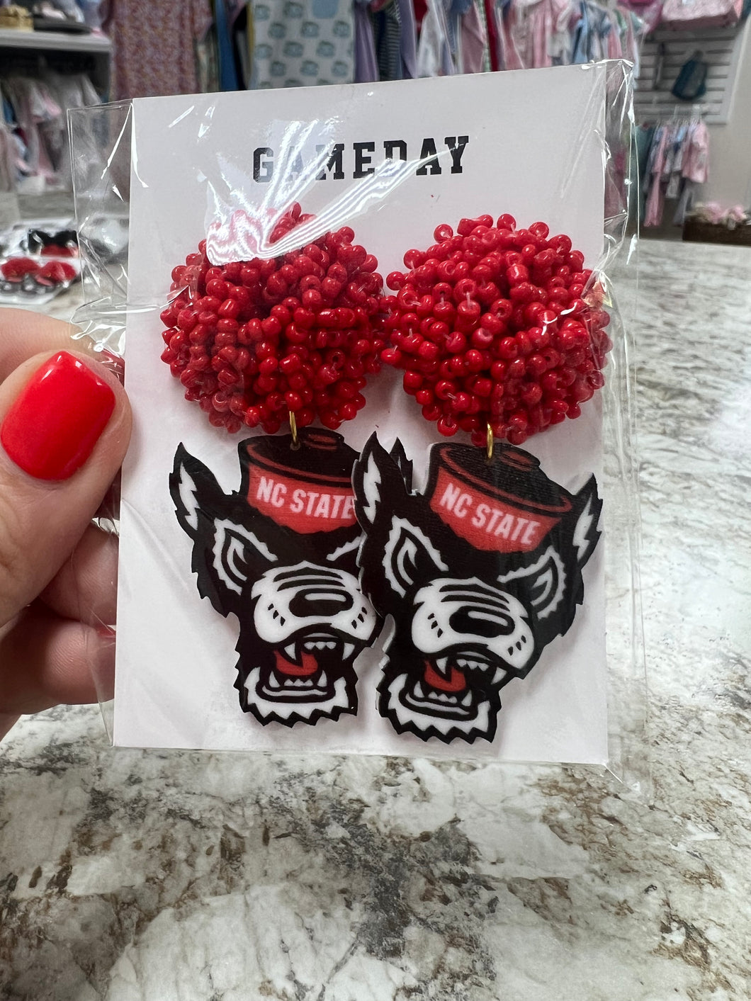 NC Wolf Logo Color Red Bead