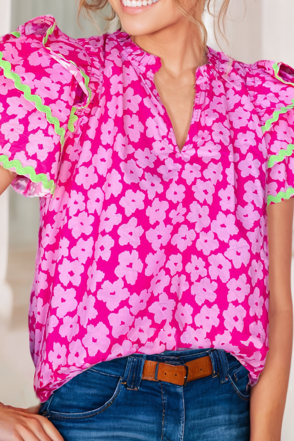 LDC Contrast Ric Rac Layered Ruffle Sleeve Blouse