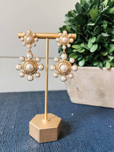 Load image into Gallery viewer, Hammered Gold &amp; Pearl Southern Statement Earrings
