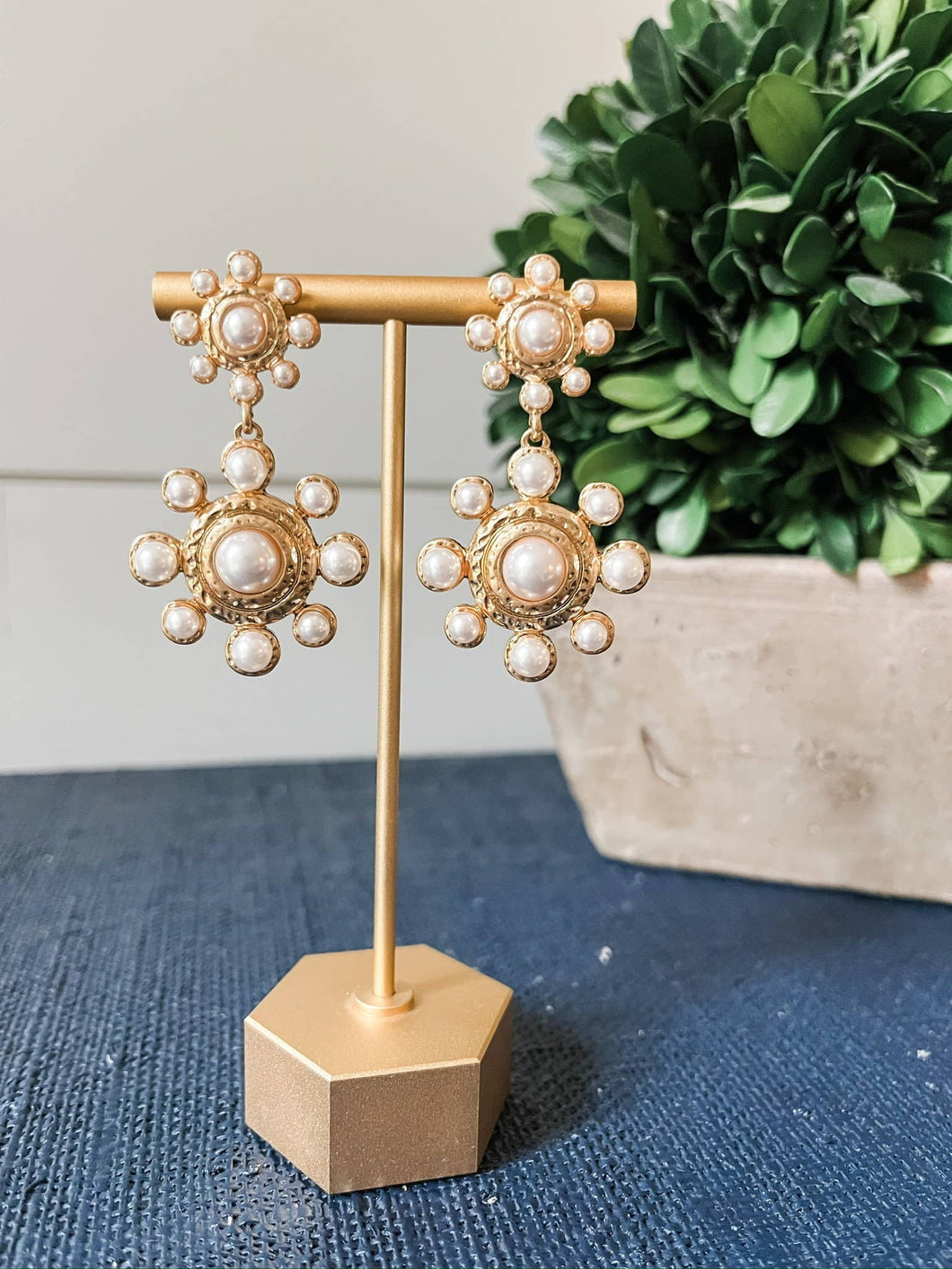 Hammered Gold & Pearl Southern Statement Earrings