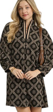 Load image into Gallery viewer, Ebony Geometric print long sleeve Mini Dress
