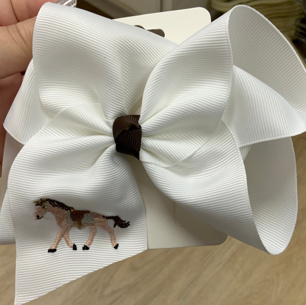 Horse embroidered alligator clip bow