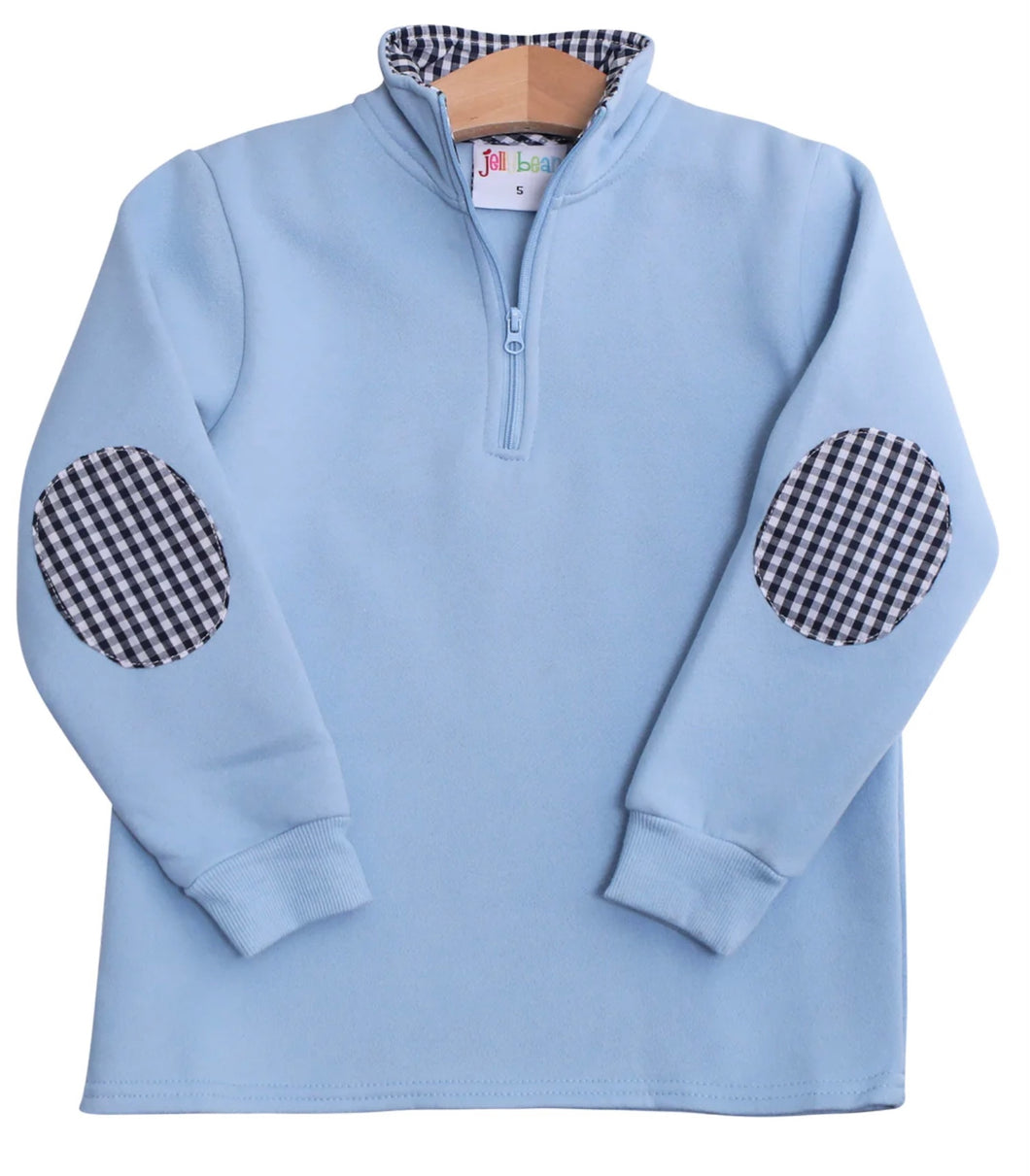 1/4 zip pullover-light blue and Navy Gingham