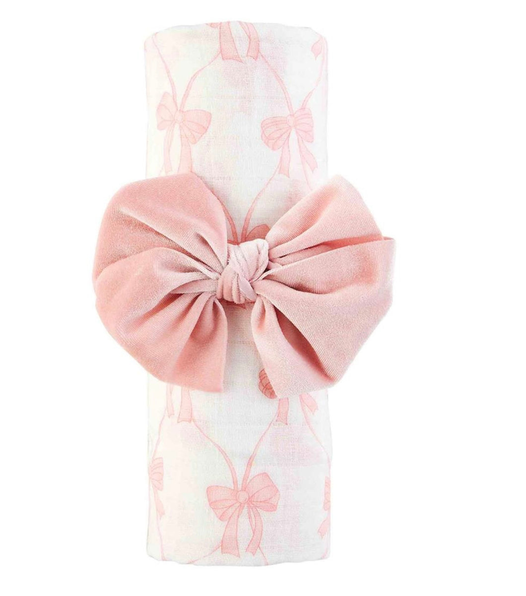 Mudpie bow swaddle and headband set