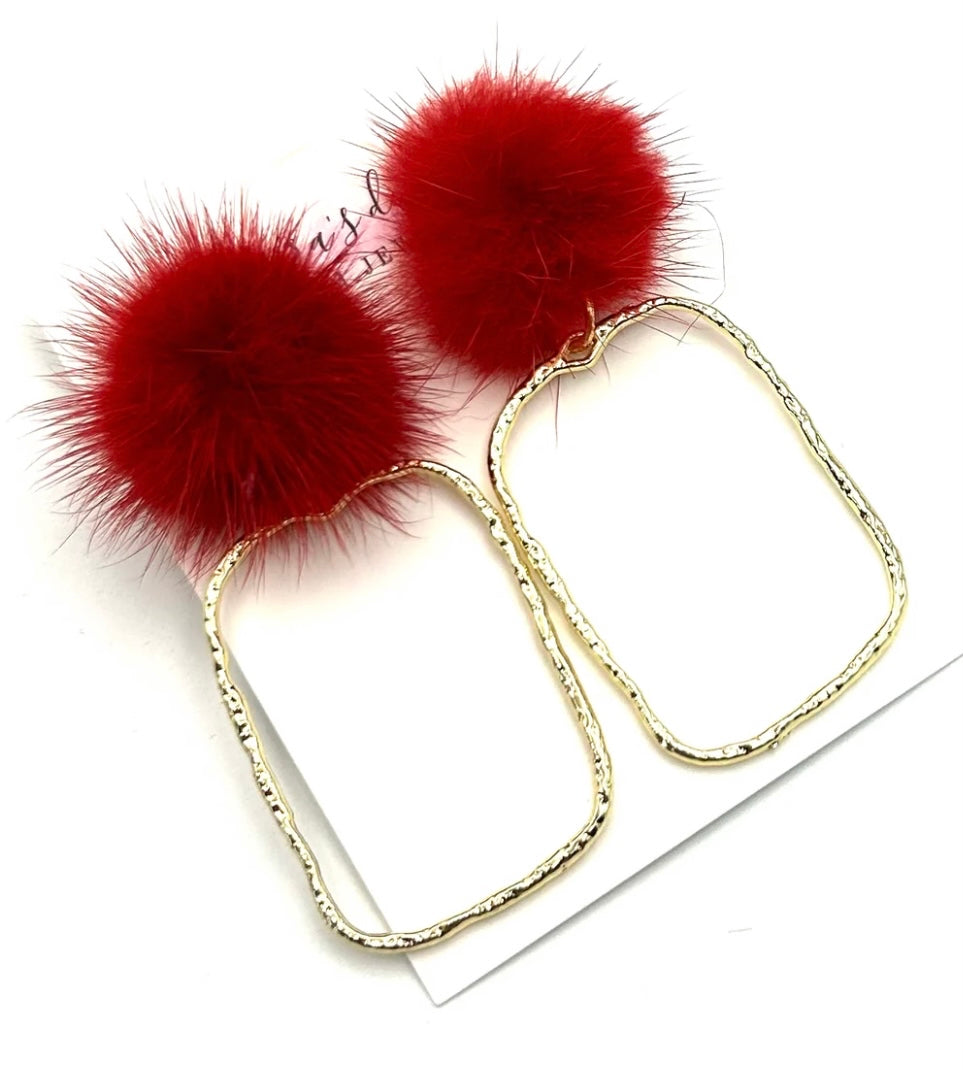 Red Fur top Earrings
