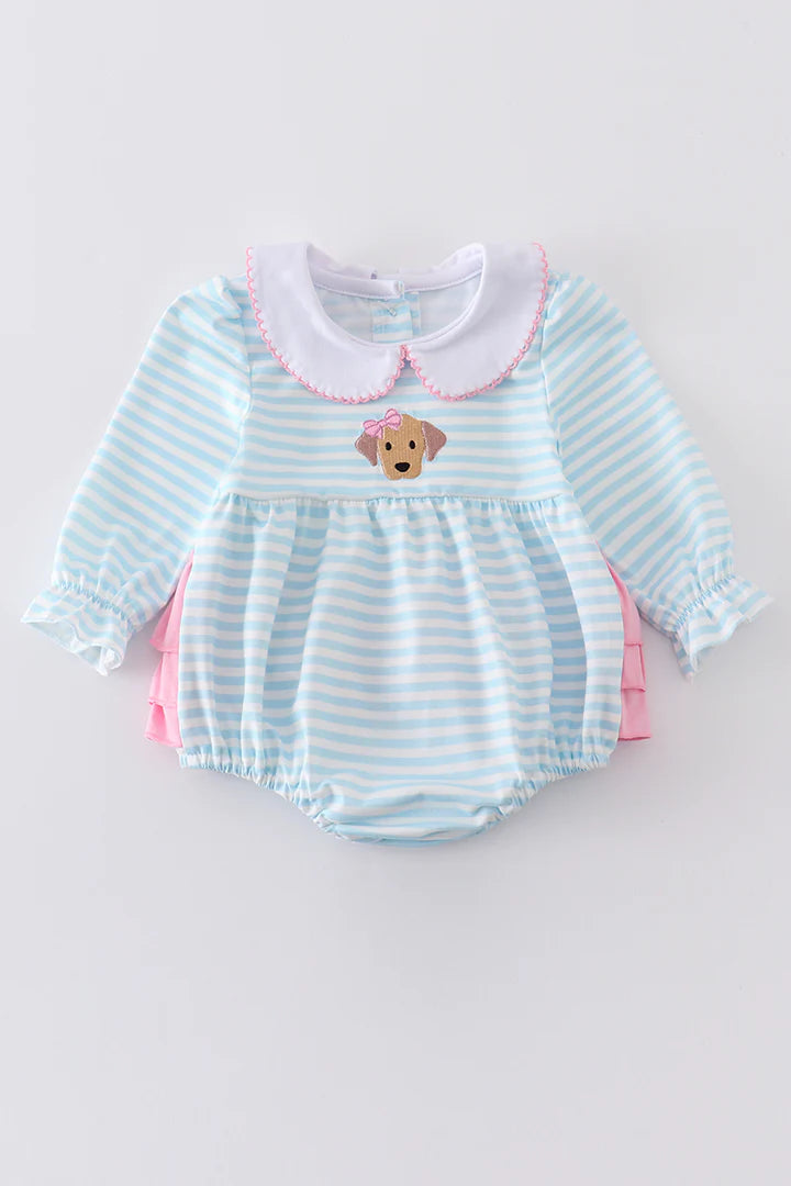 Blue stripe dog embroidery girl bubble 18m