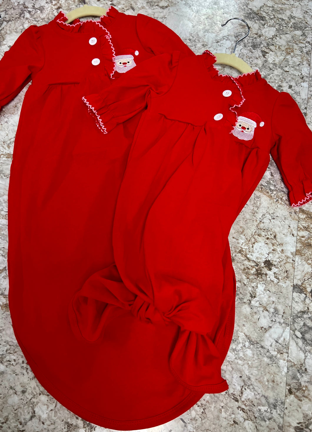 Classic red Santa baby gown0-6 month tie bottom