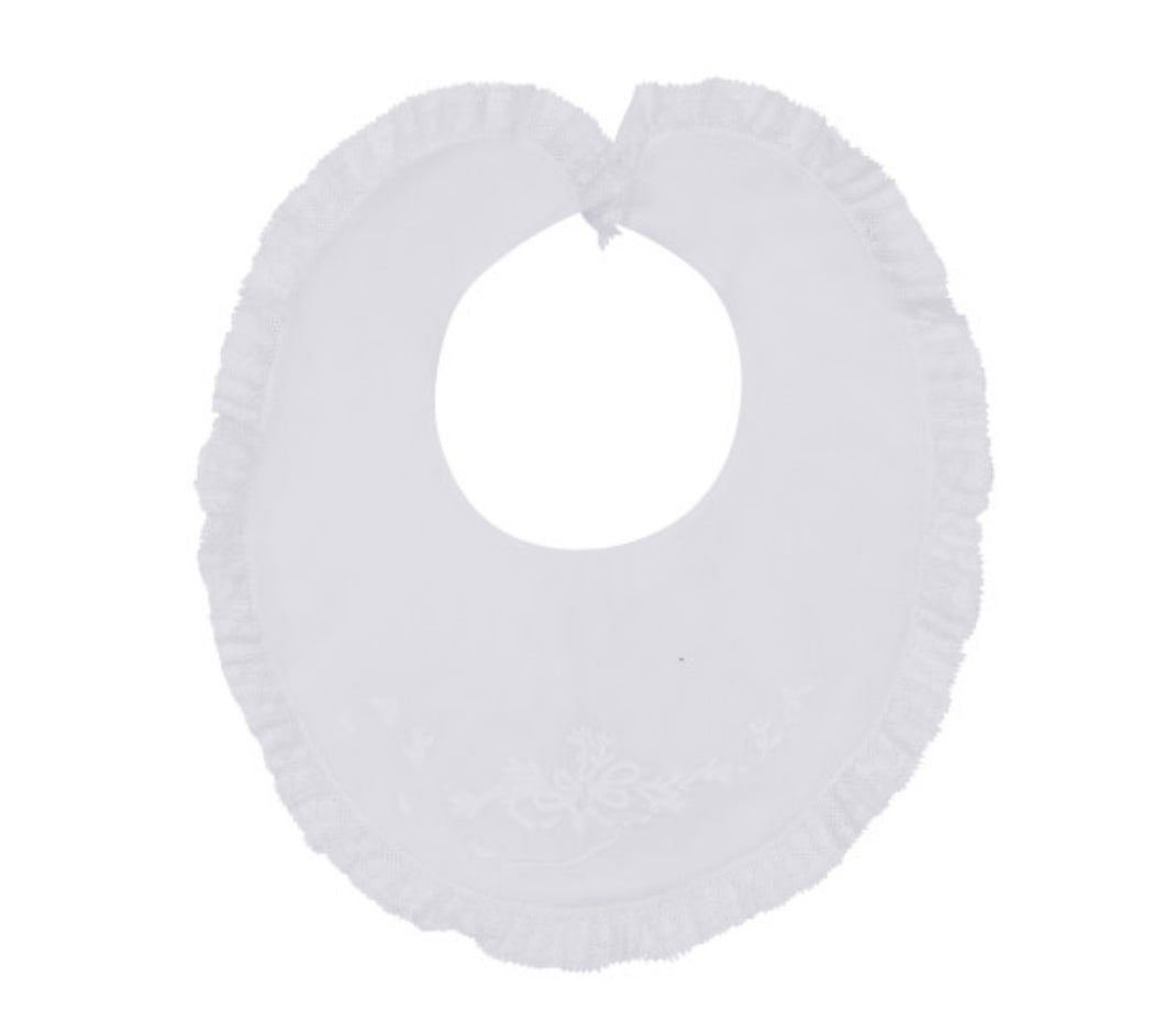 White Floral Bow Embroidered Lace Bib by Feltman Bros.