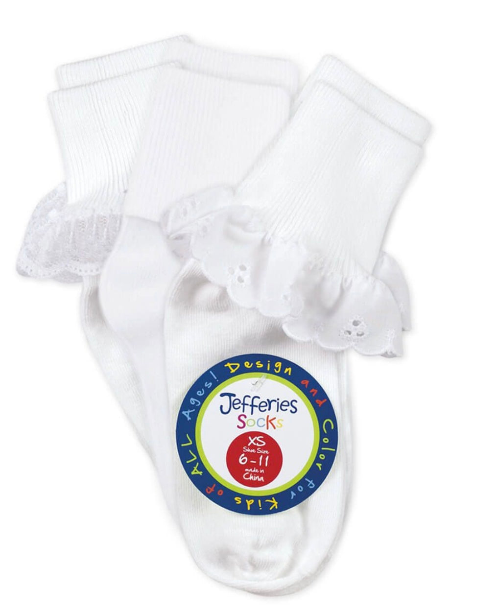 Jefferies Socks 2153 3pk Eyelet Lace, regular lace and plain cuff