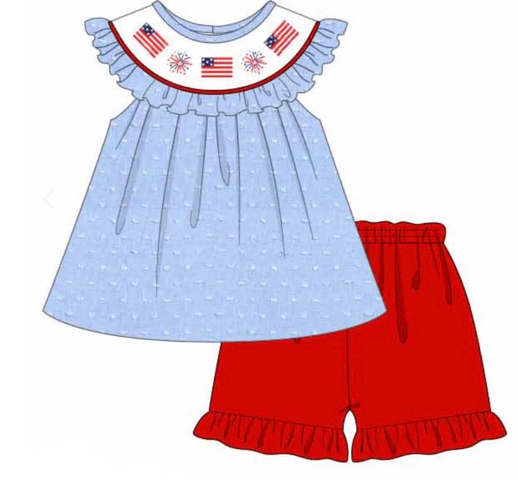 Blue patriotic Swiss dot collect girls set