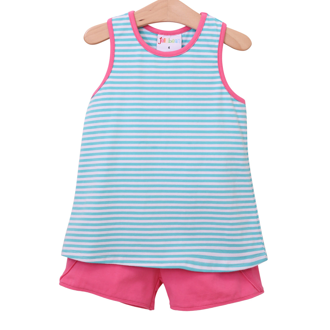 Abby Bow back short set/Aqua stripe hot pink-pre order please only check out with this if the invoice was sent via email.