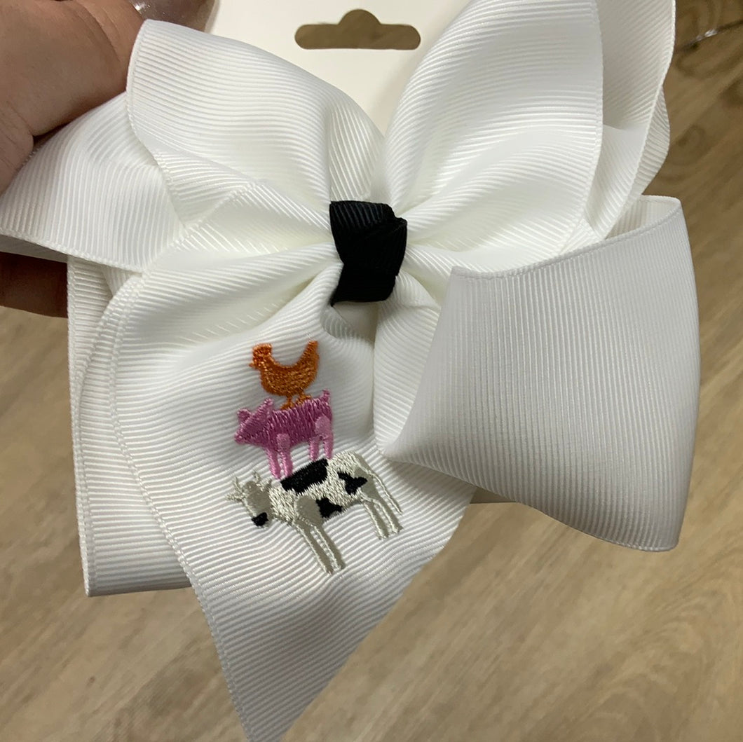 Barn yard animal stack alligator clip bow