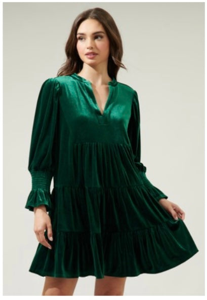 Lagoon Velvet Baby Doll Dress