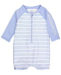 Periwinkle and blue windsurfer striped long sleeve logo one piece rash guard by RuffleButts￼