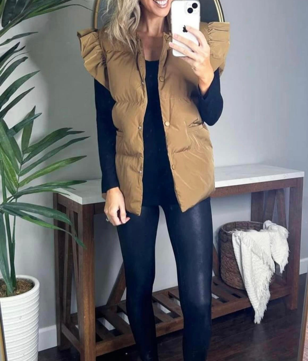 Casual ruffle sleeve cotton vest