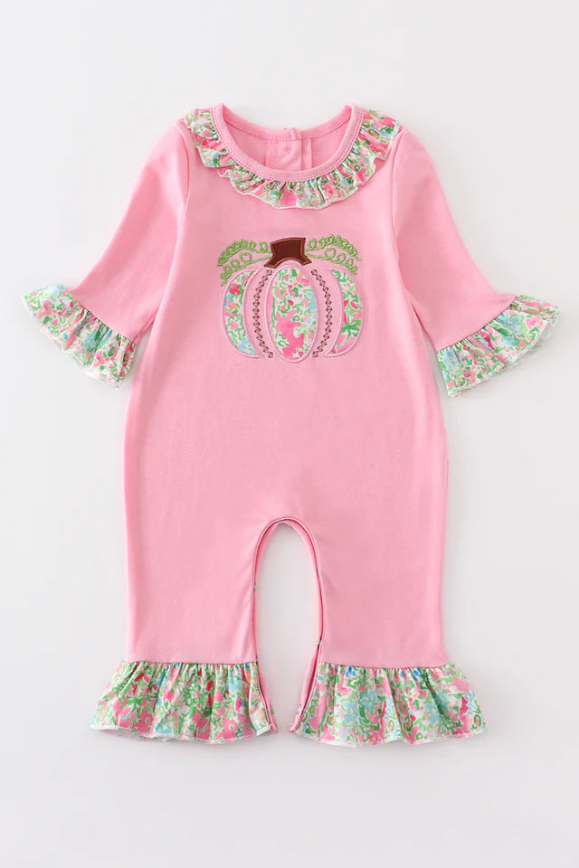 Pink Pumpkin Applique Romper