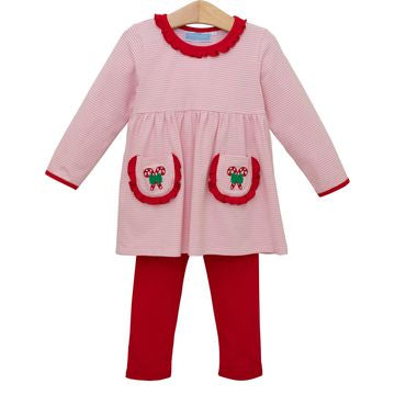Candy Cane Emb. Ruffle Pant Set