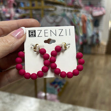 Load image into Gallery viewer, Small Matte Beaded Resin C-Shape Hoop Earring: Hot Pink
