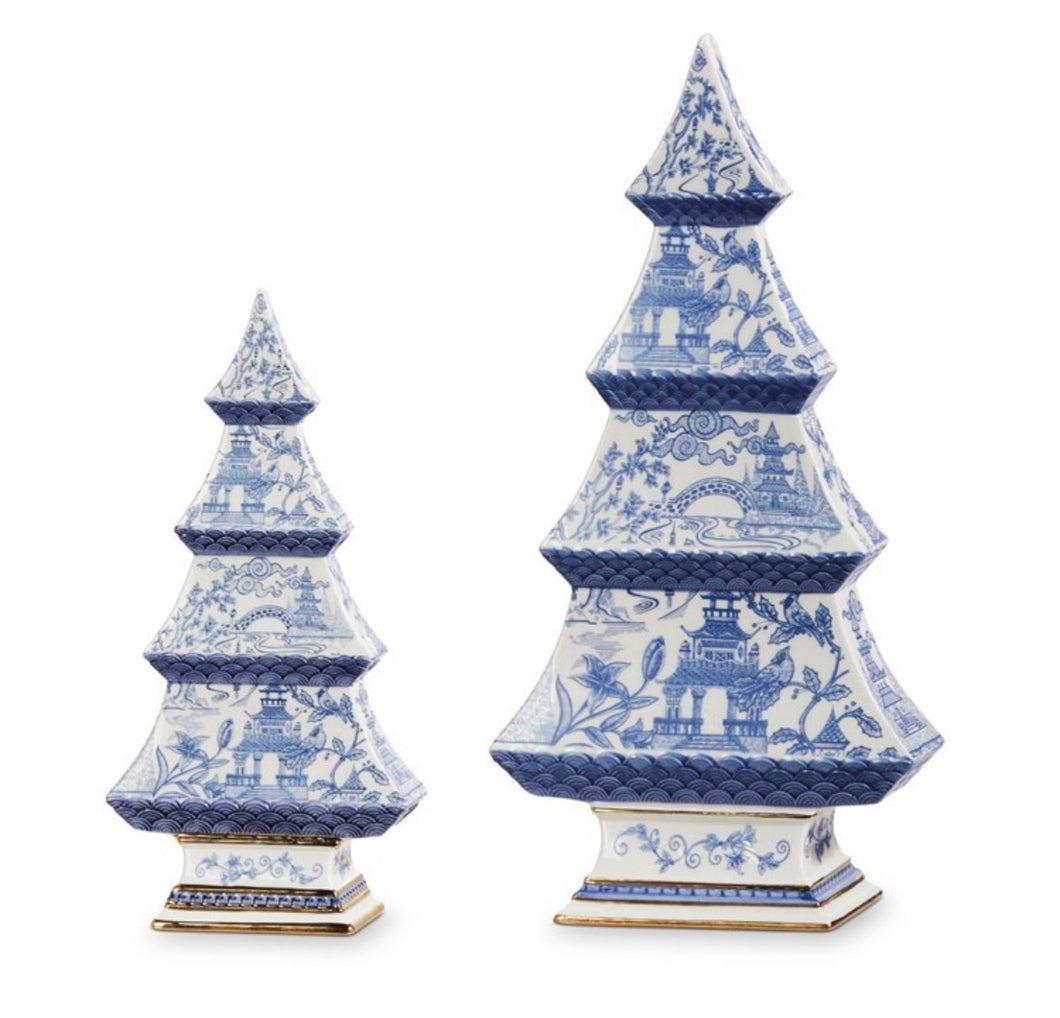 12.5” blue chinoiserie Christmas tree set