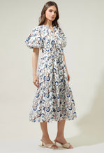 Load image into Gallery viewer, Blanche Floral Off white Bubble sleeve midi dress
