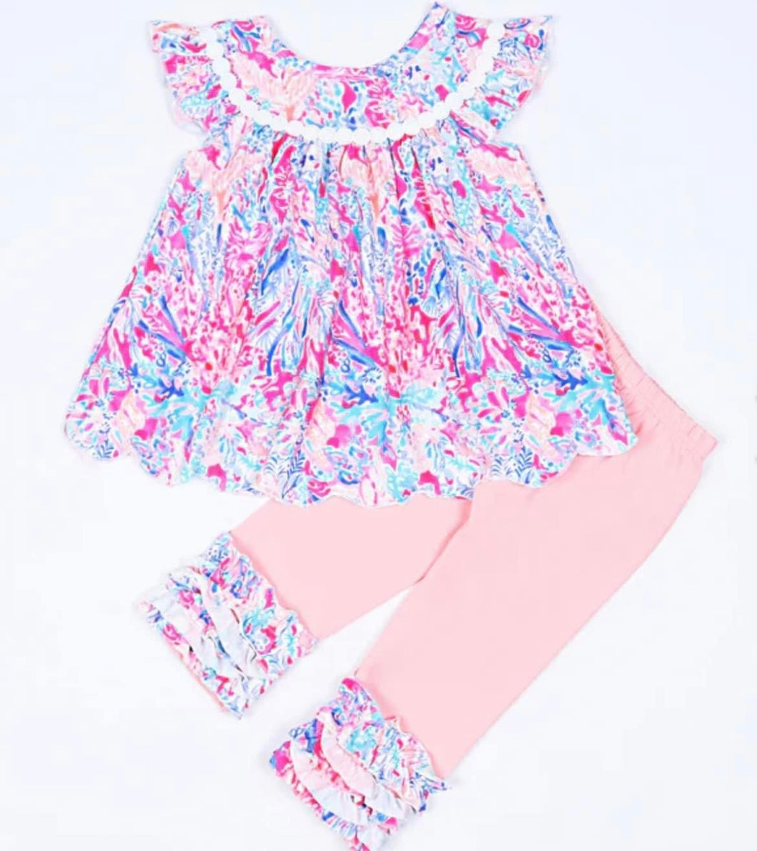 Floral print ruffle girls sets