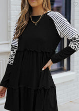 Load image into Gallery viewer, Striped Leopard Long sleeve Mini Dress
