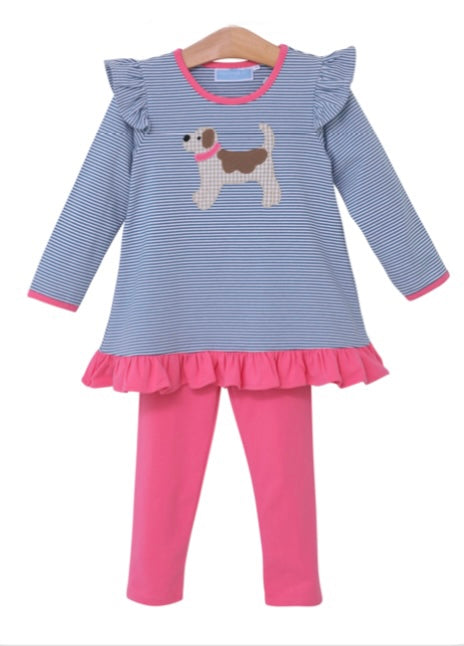 Trotter Street Dog Appliqué Ruffle Pant set