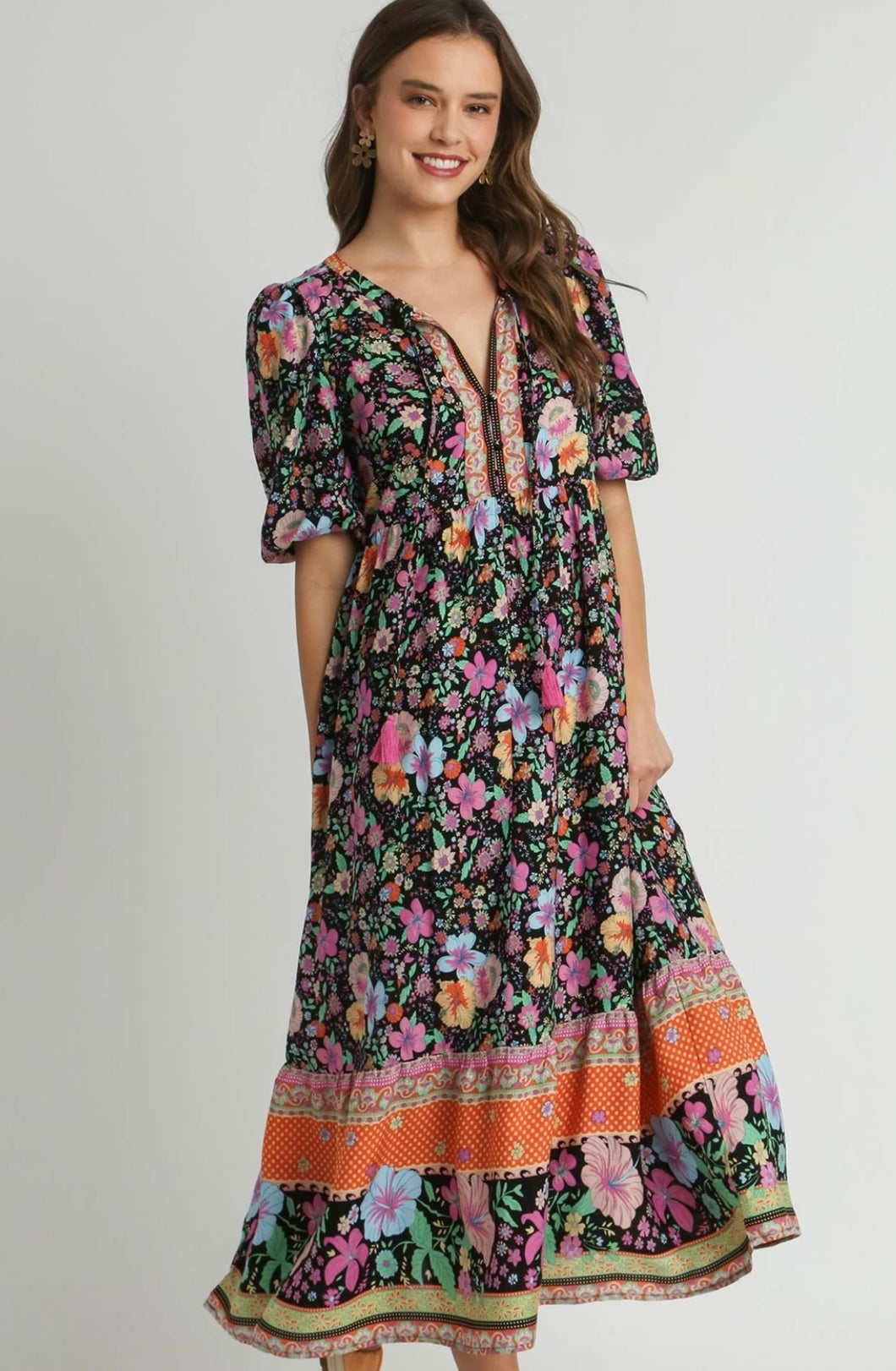 Fiona Floral Border Print Maxi Dress