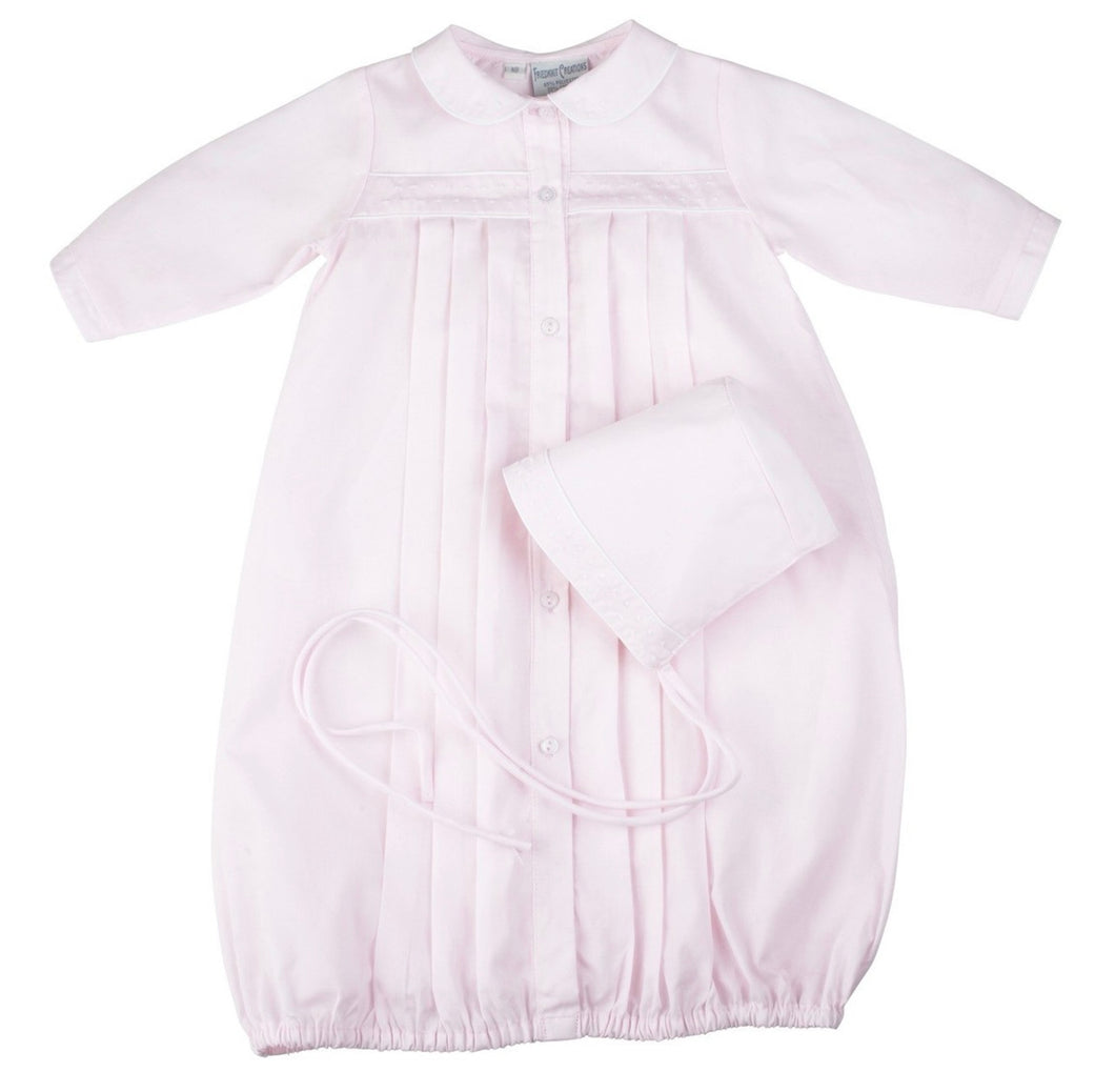 Pink and White Infant gown and hat by Feltman Bros.