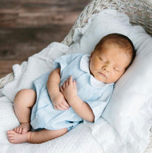 Load image into Gallery viewer, Blue/White Button Front Creeper by Feltman Bros. Newborn
