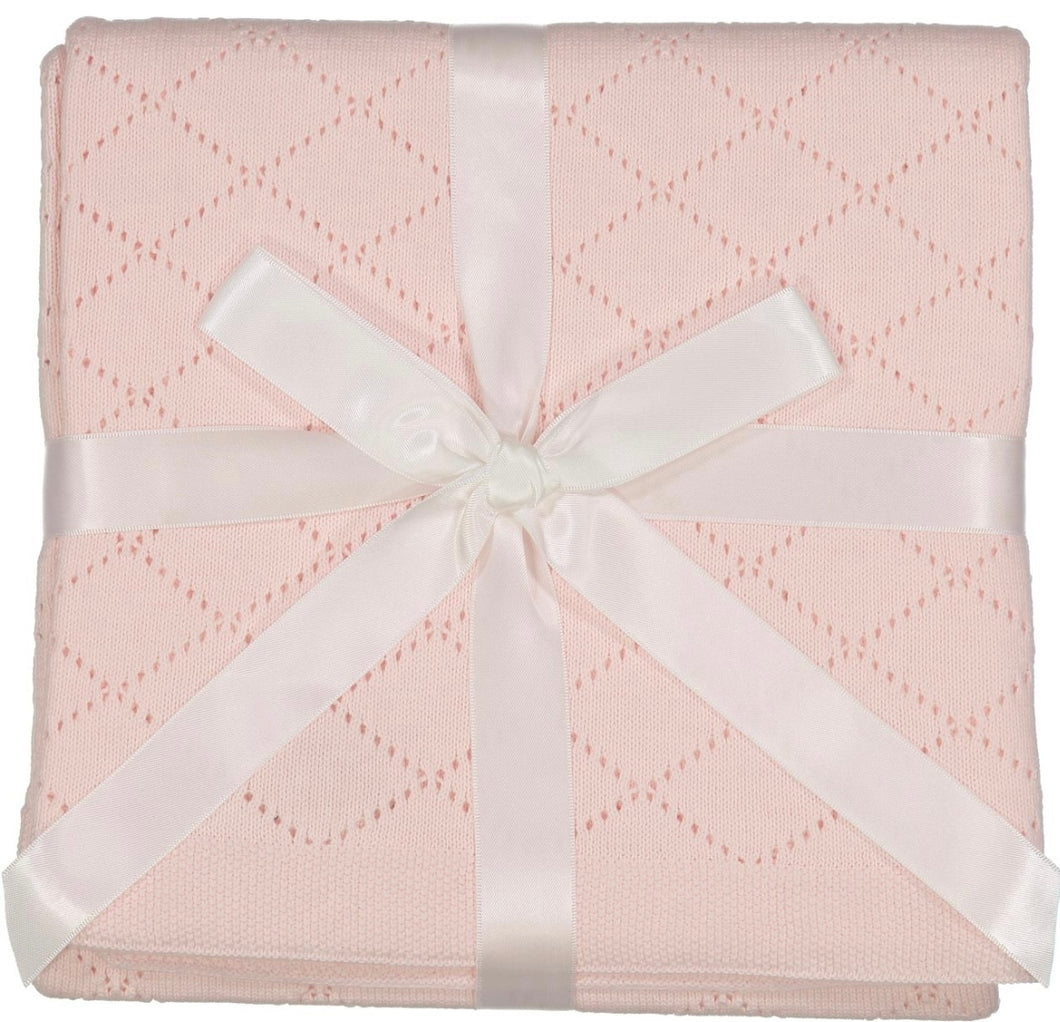 Pink Diamond Pointelle Knit Blanket by Feltman Bros.