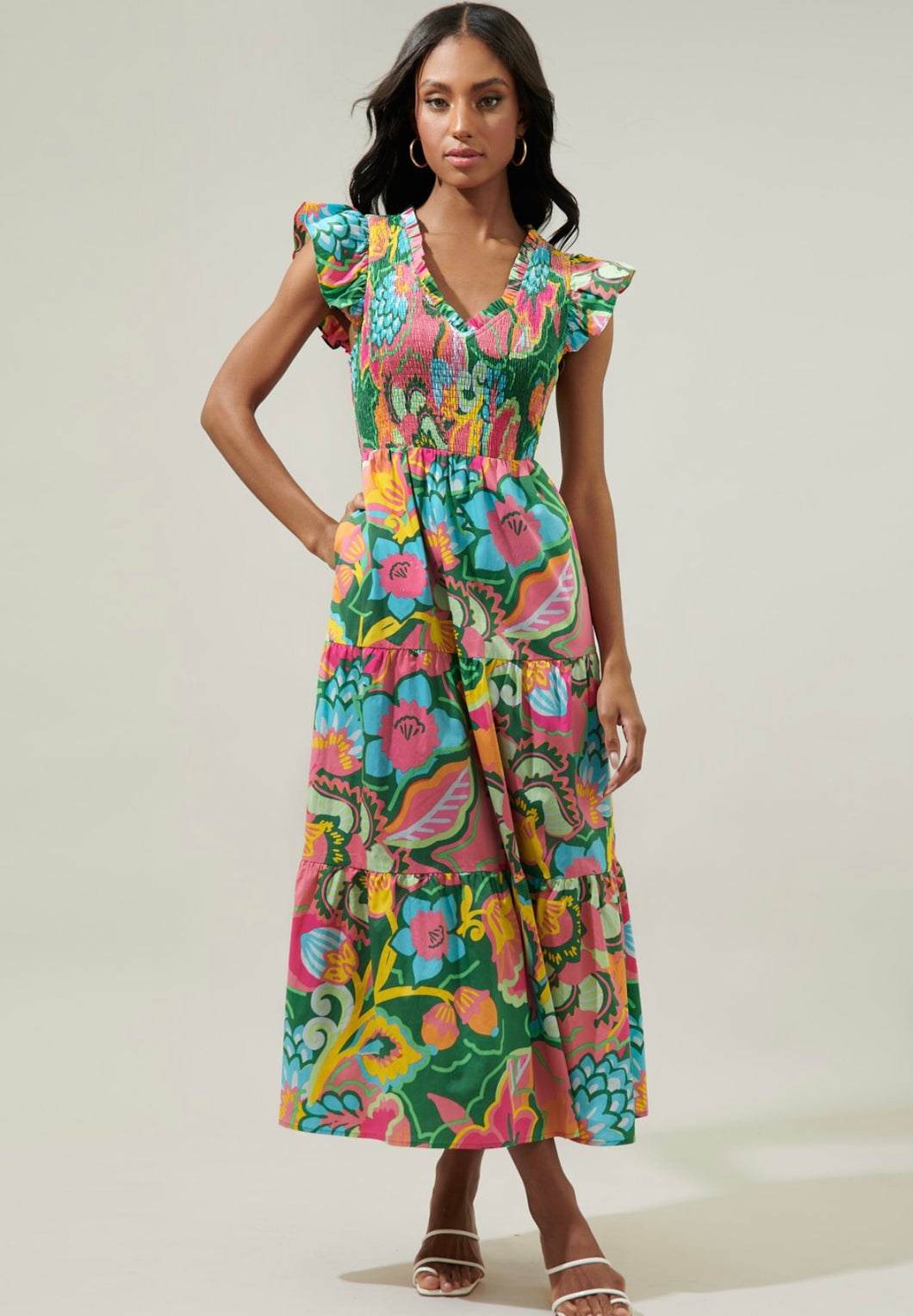 Lanai Sunfire Smocked bodice dress