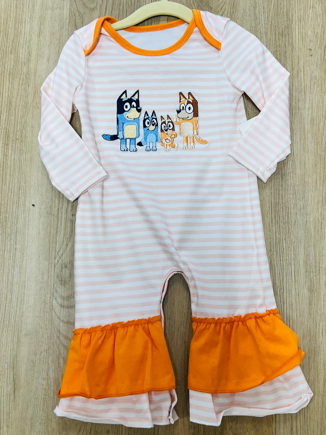Yellow stripe character embroidery Romper-12m lol