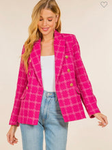 Load image into Gallery viewer, Ladies plaid textured double breasted blazer
