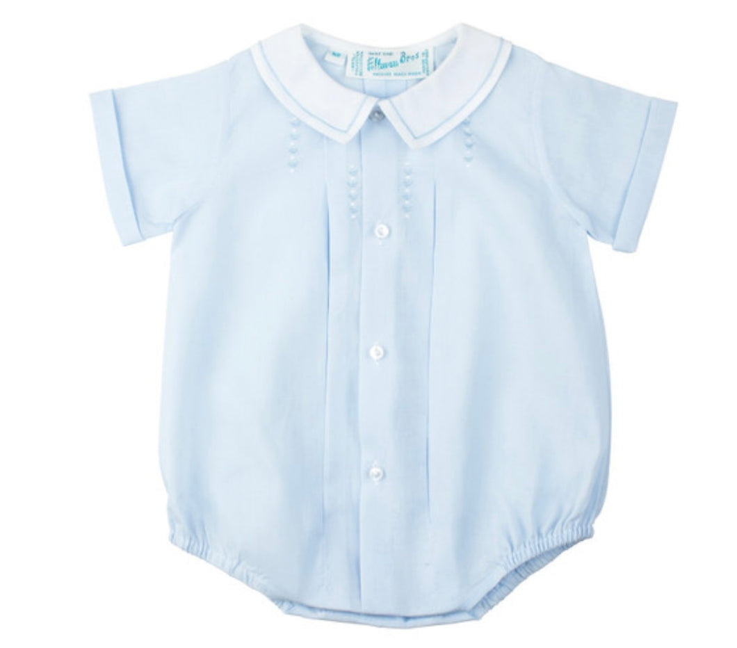 Blue/White Button Front Creeper by Feltman Bros. Newborn