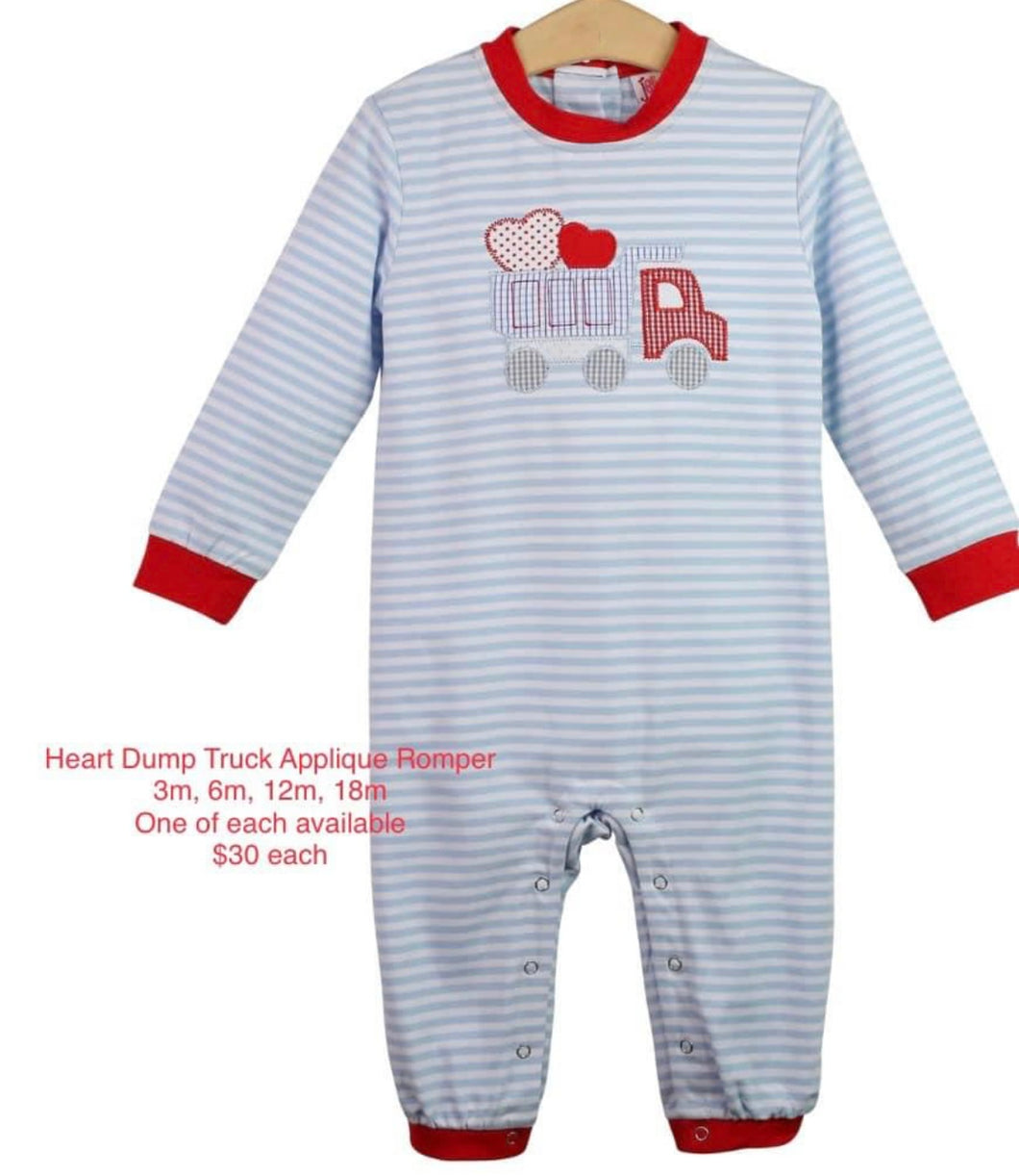 Heart dump truck appliqué romper