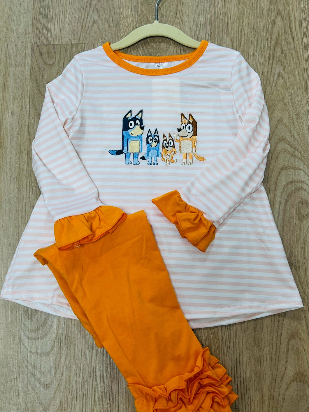 Yellow stripe Character Embroidery Girl Set
