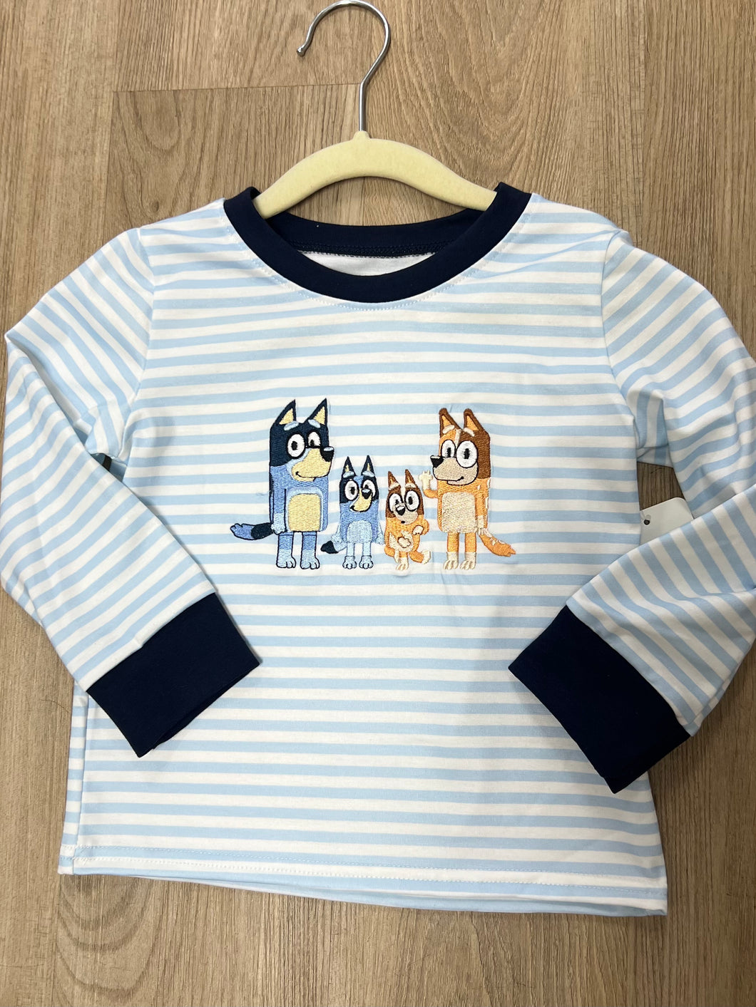 Blue Stripe Character Embroidery Top