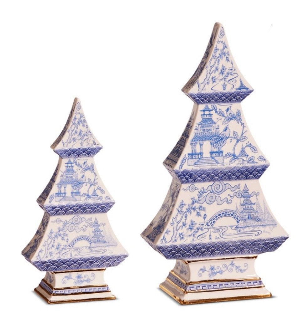 9” blue chinoiserie Christmas tree set