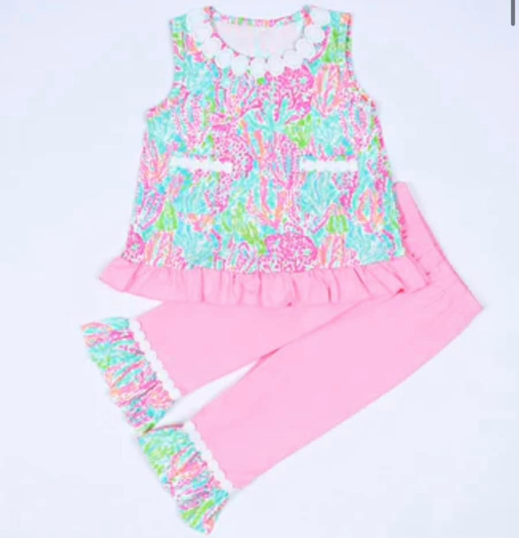 Pink ruffle pocket girl set