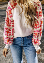 Load image into Gallery viewer, Puff sleeve contrast knit sweater
