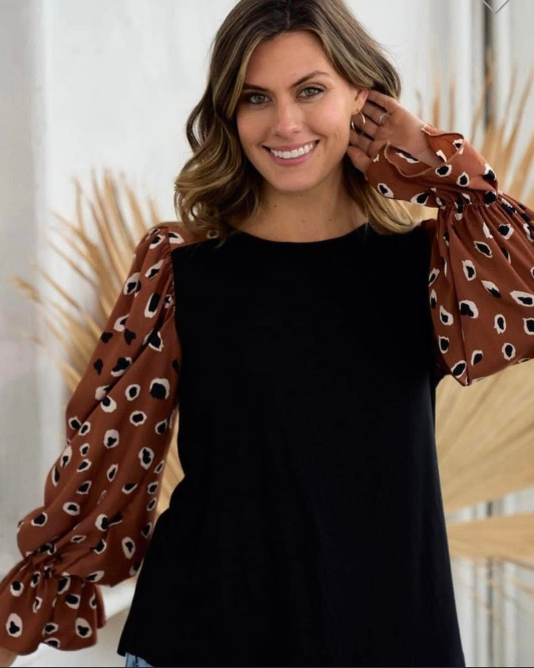 Leopard sleeve blouse