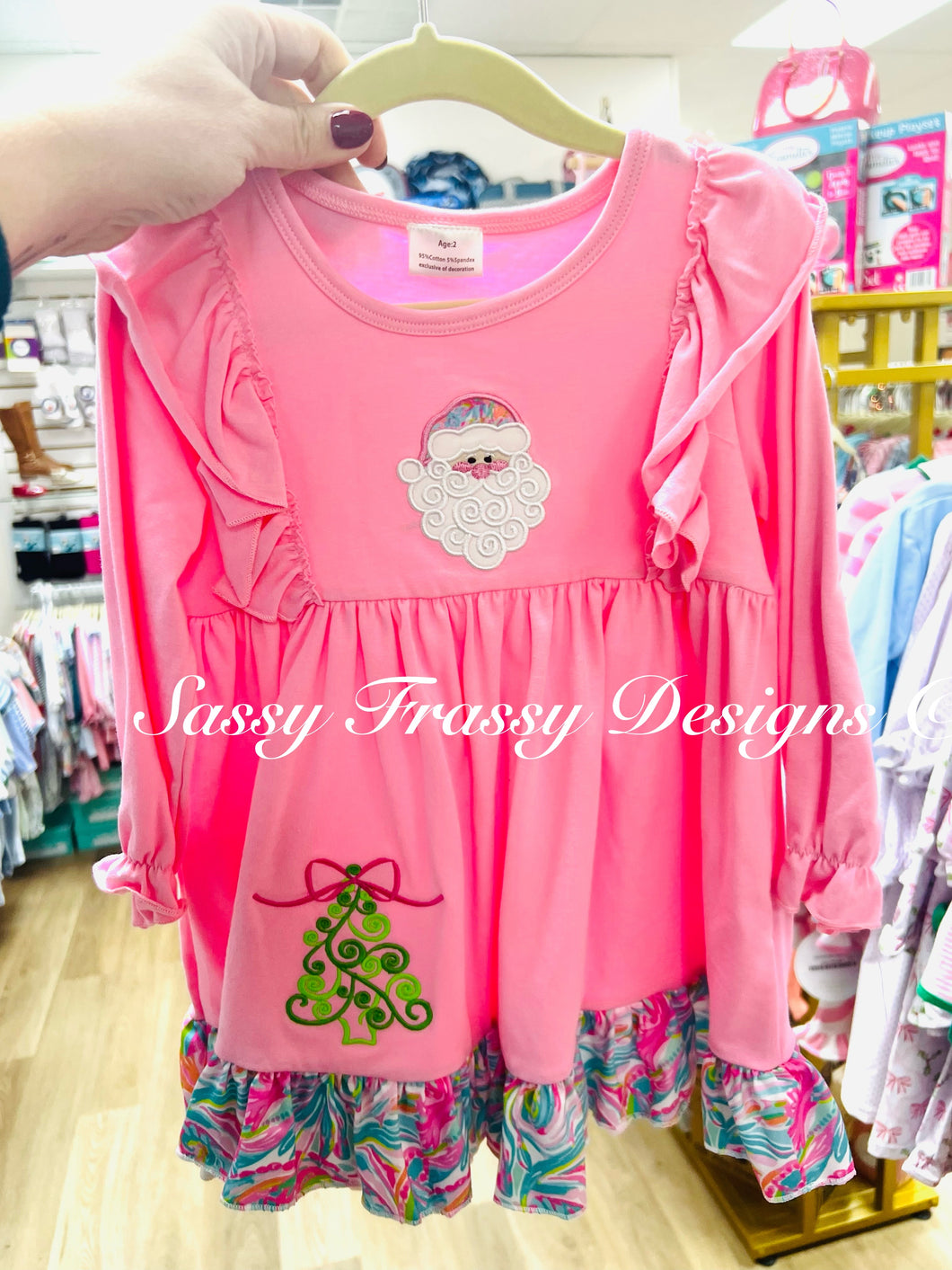 Pink Santa dress with tree on bottom-size 2