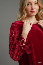 Load image into Gallery viewer, Polka dot velvet top wine-more burgundy than the picture is showing
