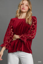 Load image into Gallery viewer, Polka dot velvet top wine-more burgundy than the picture is showing
