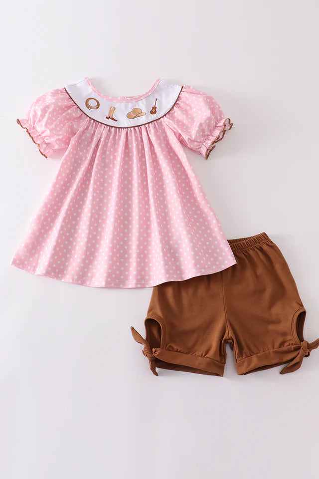 Pink west Cowboy Embroidery girl set 12m